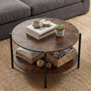 Round Coffee Table 2-Tier Industrial Accent Table with Open Storage Shelf-Rustic Brown by LJGDeals