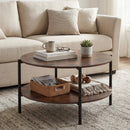 Round Coffee Table 2-Tier Industrial Accent Table with Open Storage Shelf-Rustic Brown by LJGDeals