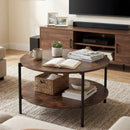 Round Coffee Table 2-Tier Industrial Accent Table with Open Storage Shelf-Rustic Brown by LJGDeals