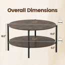 Round Coffee Table 2-Tier Industrial Accent Table with Open Storage Shelf-Rustic Brown by LJGDeals