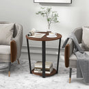 Round End Table with Open Shelf and Metal Frame-Walnut by LJGDeals