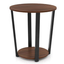 Round End Table with Open Shelf and Metal Frame-Walnut by LJGDeals