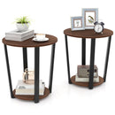 Round End Table with Open Shelf and Metal Frame-Walnut by LJGDeals