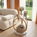 Round End Table Faux Marble Side Table with Tempered Glass Tabletop by LJGDeals
