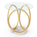 Round End Table Faux Marble Side Table with Tempered Glass Tabletop by DirectDeals