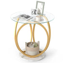 Round End Table Faux Marble Side Table with Tempered Glass Tabletop by DirectDeals