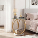 Round End Table Faux Marble Side Table with Tempered Glass Tabletop by DirectDeals