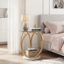 Round End Table Faux Marble Side Table with Tempered Glass Tabletop by LJGDeals