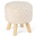 Round Footstool Ottoman Faux Fur Footrest with Padded Seat and Rubber Wood Legs-White by LJGDeals