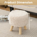 Round Footstool Ottoman Faux Fur Footrest with Padded Seat and Rubber Wood Legs-White by LJGDeals