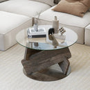 Round Glass Coffee Table 32 Inch Modern Center Table with Tempered Glass Top-Gray by LJGDeals