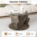 Round Glass Coffee Table 32 Inch Modern Center Table with Tempered Glass Top-Gray by LJGDeals