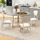 42 Inches Round Glass Dining Table with Tempered Glass Tabletop and Rubber Wood Legs-Natural by LJGDeals