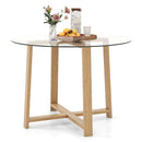 42 Inches Round Glass Dining Table with Tempered Glass Tabletop and Rubber Wood Legs-Natural by LJGDeals