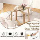 42 Inches Round Glass Dining Table with Tempered Glass Tabletop and Rubber Wood Legs-Natural by LJGDeals