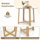 42 Inches Round Glass Dining Table with Tempered Glass Tabletop and Rubber Wood Legs-Natural by LJGDeals