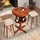 2-Tier Round High Top Bar Table with Storage Shelf and Pedestal Base-Espresso by LJGDeals