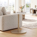 Round Marble Side Table with Stone Finish and Wooden Base for Small Spaces by LJGDeals