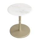 Round Marble Side Table with Stone Finish and Wooden Base for Small Spaces by LJGDeals