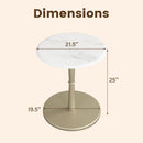 Round Marble Side Table with Stone Finish and Wooden Base for Small Spaces by DirectDeals