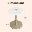 Round Marble Side Table with Stone Finish and Wooden Base for Small Spaces by LJGDeals