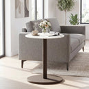 Round Marble Side Table Pedestal End Table with Stone Finish and Wooden by DirectDeals