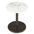 Round Marble Side Table Pedestal End Table with Stone Finish and Wooden by LJGDeals