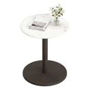 Round Marble Side Table Pedestal End Table with Stone Finish and Wooden by LJGDeals