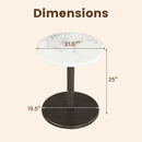Round Marble Side Table Pedestal End Table with Stone Finish and Wooden by DirectDeals