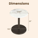Round Marble Side Table Pedestal End Table with Stone Finish and Wooden by LJGDeals