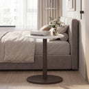 Round Marble Side Table Pedestal End Table with Stone Finish and Wooden by LJGDeals