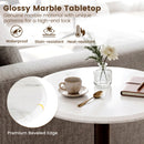 Round Marble Side Table Pedestal End Table with Stone Finish and Wooden by DirectDeals
