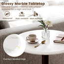 Round Marble Side Table Pedestal End Table with Stone Finish and Wooden by LJGDeals