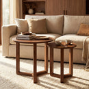 Round Nesting Coffee Table Set of 2 Wood Nesting End Tables with Thickened Top by DirectDeals