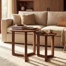 Round Nesting Coffee Table Set of 2 Wood Nesting End Tables with Thickened Top by LJGDeals