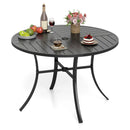 Round Patio Dining Table 42.5 Inch Metal Slat Table with Umbrella Hole by DirectDeals