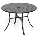 Round Patio Dining Table 42.5 Inch Metal Slat Table with Umbrella Hole by LJGDeals