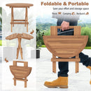Round Patio Folding Coffee Table Indonesia Teak Wood with Slatted Tabletop by LJGDeals