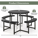 Round Picnic Table Bench Set with 4 Benches and Umbrella Hole for Patio Lawn-Black
