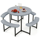 Round Picnic Table Bench Set with 4 Benches and Umbrella Hole for Patio Lawn by LJGDeals