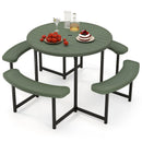 Round Picnic Table Bench Set with 4 Benches and Umbrella Hole for Patio Lawn