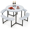 Round Picnic Table Bench Set with 4 Benches and Umbrella Hole for Patio Lawn by LJGDeals