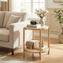 Round Side Table 2-Tier Boho End Table with Tempered Glass Top by LJGDeals