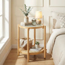 Round Side Table 2-Tier Boho End Table with Tempered Glass Top by LJGDeals