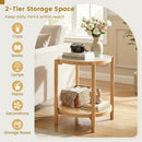 Round Side Table 2-Tier Boho End Table with Tempered Glass Top by LJGDeals