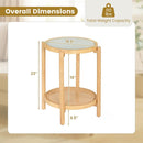 Round Side Table 2-Tier Boho End Table with Tempered Glass Top by DirectDeals