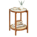Round Side Table 2-Tier Boho End Table with Tempered Glass Top by LJGDeals