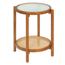 Round Side Table 2-Tier Boho End Table with Tempered Glass Top by LJGDeals