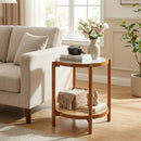Round Side Table 2-Tier Boho End Table with Tempered Glass Top by LJGDeals