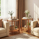 Round Side Table 2-Tier Boho End Table with Tempered Glass Top by DirectDeals